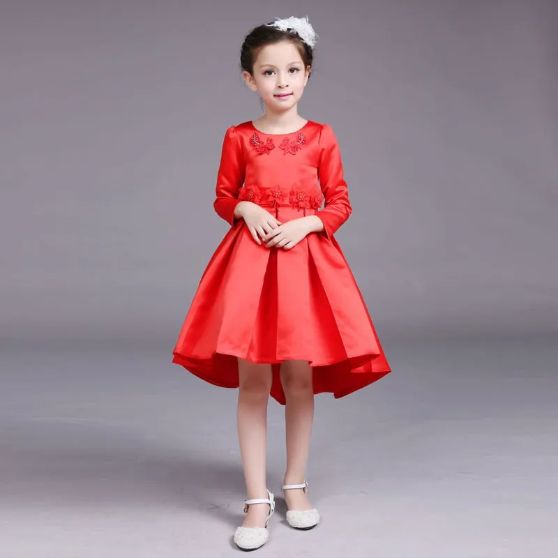 2017 girl party dress children frocks designs red white wedding long sleeve children Princess dress
