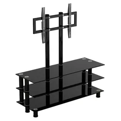 Современная телевизионная стойка из черного закаленного стекла с трехуровневым Стеклянным Столом и настенным креплением для телевизора 32 ~ 60 дюймов LED LCD TV