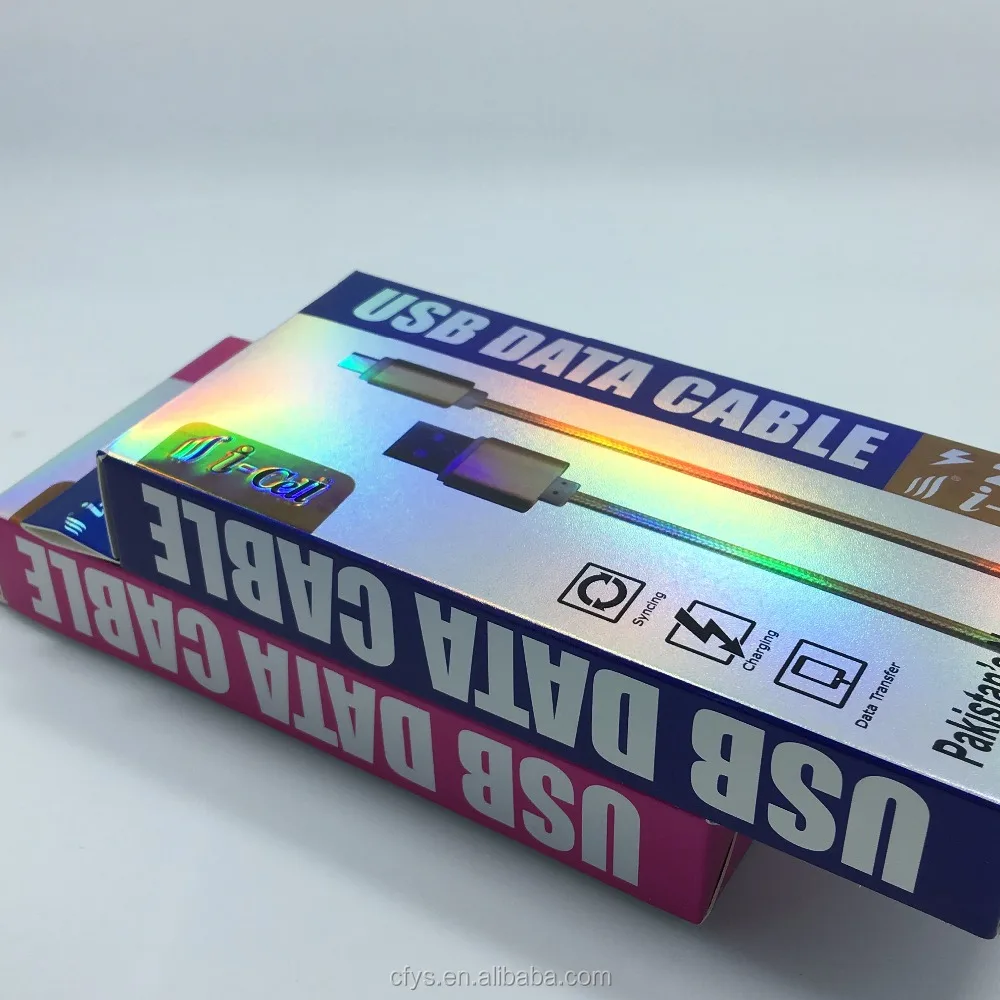 Wholesale Custom Design Hologram Card Paper USB Charger Cable Box Packaging