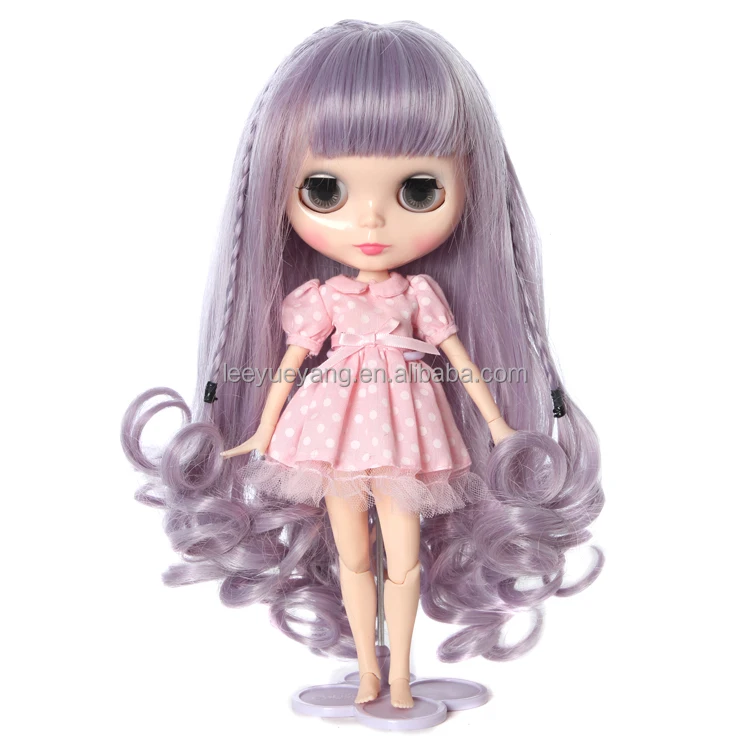 New Style Heat Resistant Loose Wavy Purple Neo Doll Wigs with Full Bangs