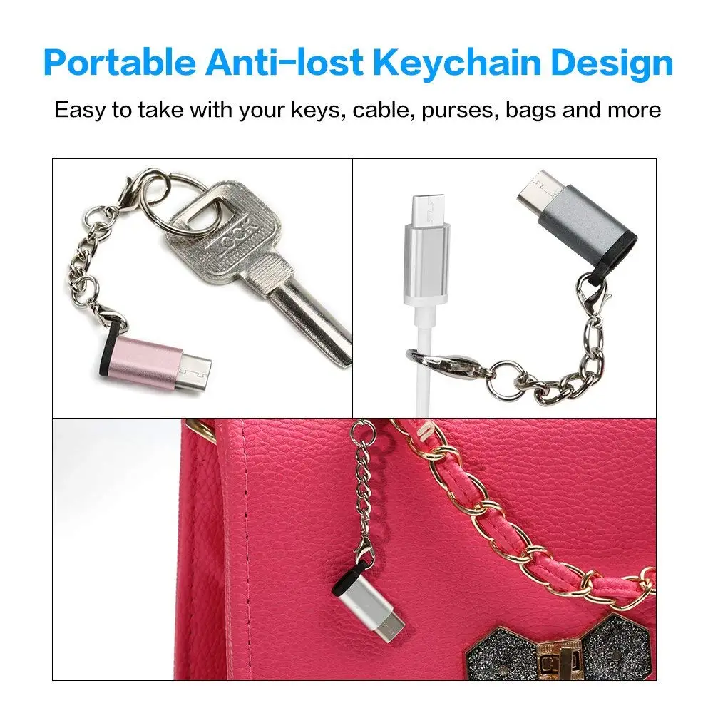 Micro USB Female to Type-C Male Connector For Cable with keychain