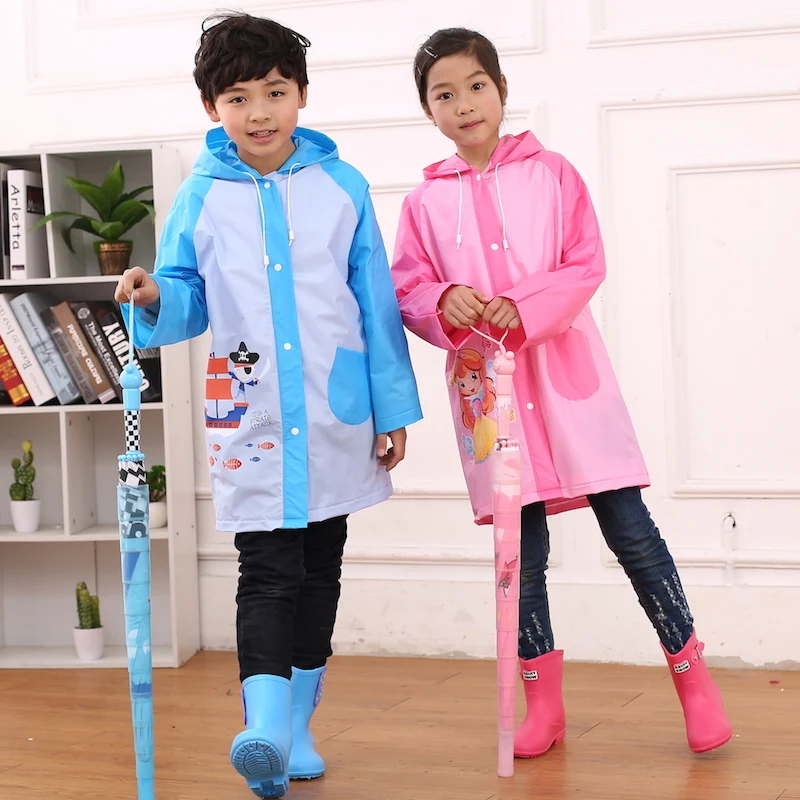 Hiking blue PVC Cartoon Waterproof Children Rain Coat For Kids