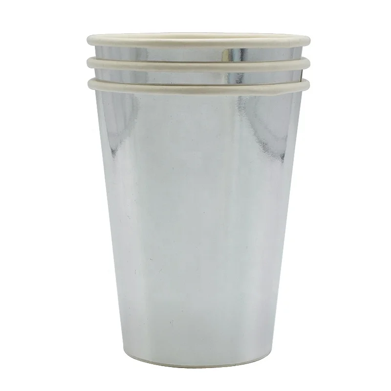 disposable paper metallic colored gold silver foil drinking cups for cold beverages