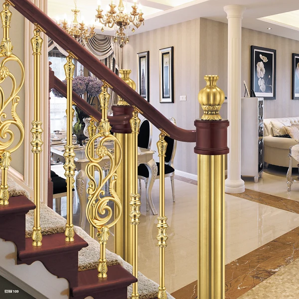Wholesale Newest Luxury Gold Color Balustrades Handrails Aluminum Exterior Stainless Steel Staircases Railing Handrail Design