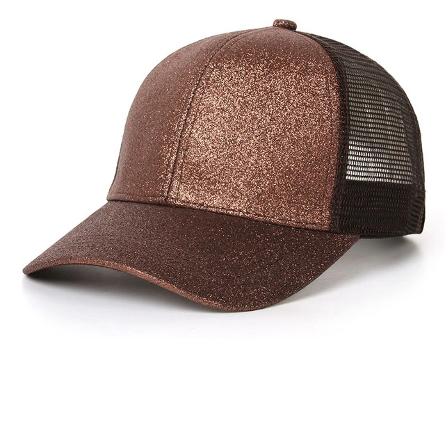Glitter Ponytail Baseball Cap Women Snapback Hat Summer Messy Bun Mesh Hats Casual Adjustable Sport Caps