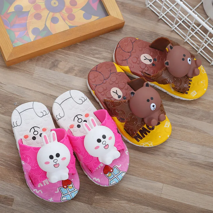 Kids Cartoon Indoor Slippers Creative cute three-dimensional bear rabbit  children shoes Baby Bedroom Shoes