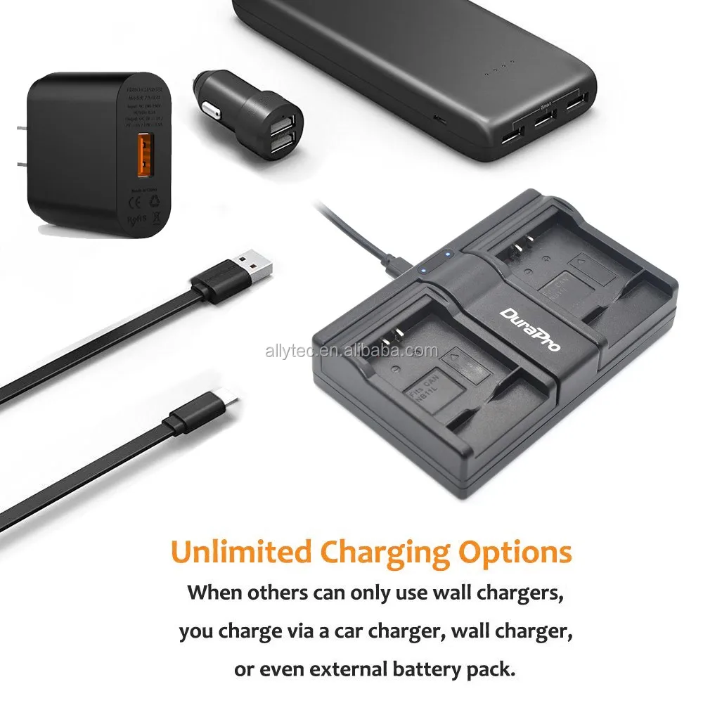 
DuraPro NB-11L USB Dual Charger for Canon NB 11L CB-2LD CB-2LFand PowerShot ELPH 110 HS 115 IS 130 135 140 150 160 170 cameras 