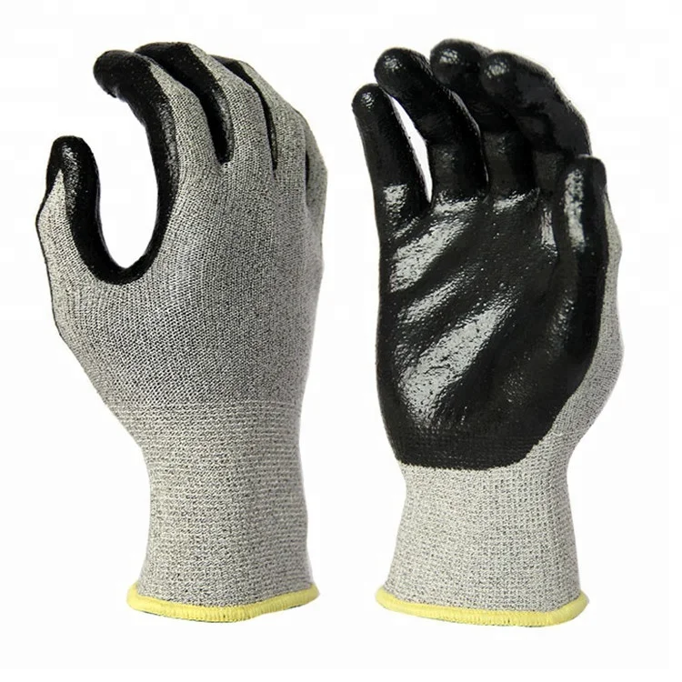 HPPE anti cut gloves level 5 nitrile smooth finish construction gloves