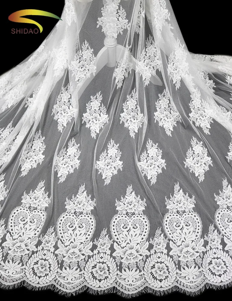 2018 New Style 150CM Wide High Quality 100% Nylon 300CM Eyelash Lace Fabric Floral Net Lace Fabric For Wedding Dress