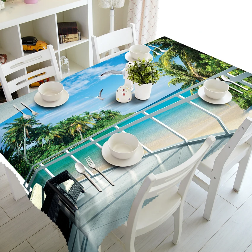 
Beautiful Fancy European Landscape Design Dining 3D Digital Printed Table Cloth 