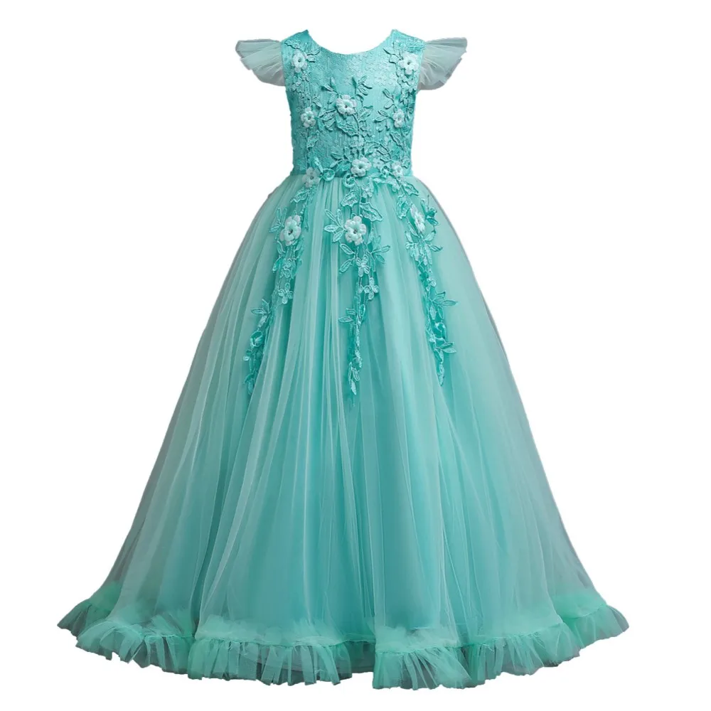 Fancy little girls lace dresses flower girls dresses puffy party long ball gown for kids
