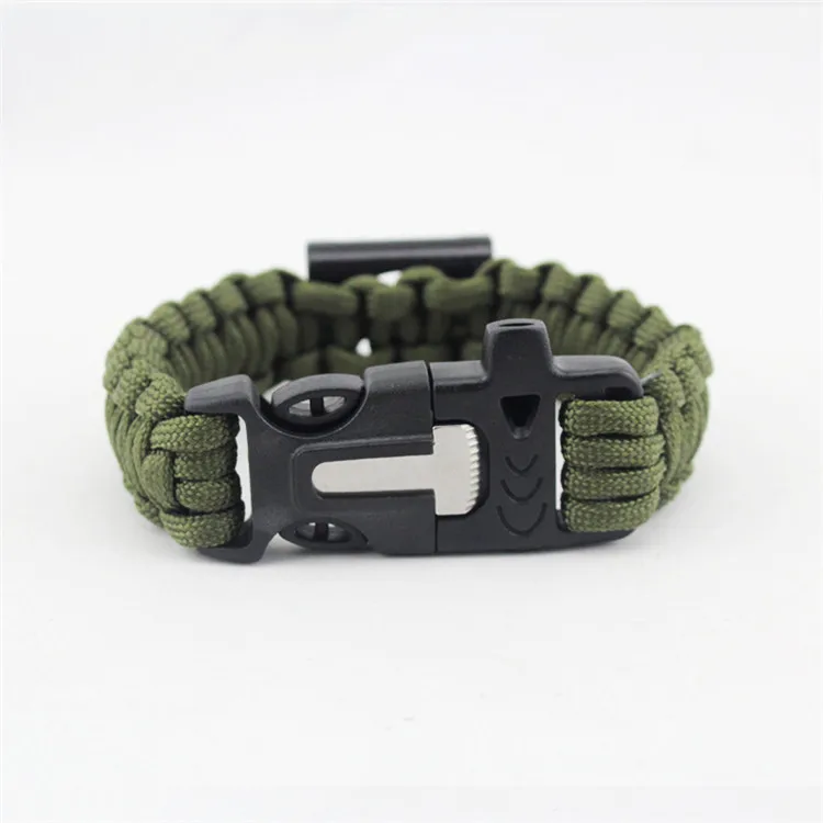 Factory Price Multifunctional  Paracord survival bracelet 5 in 1 with Flint Fire Starter Whistle Knife and Bottler Opener