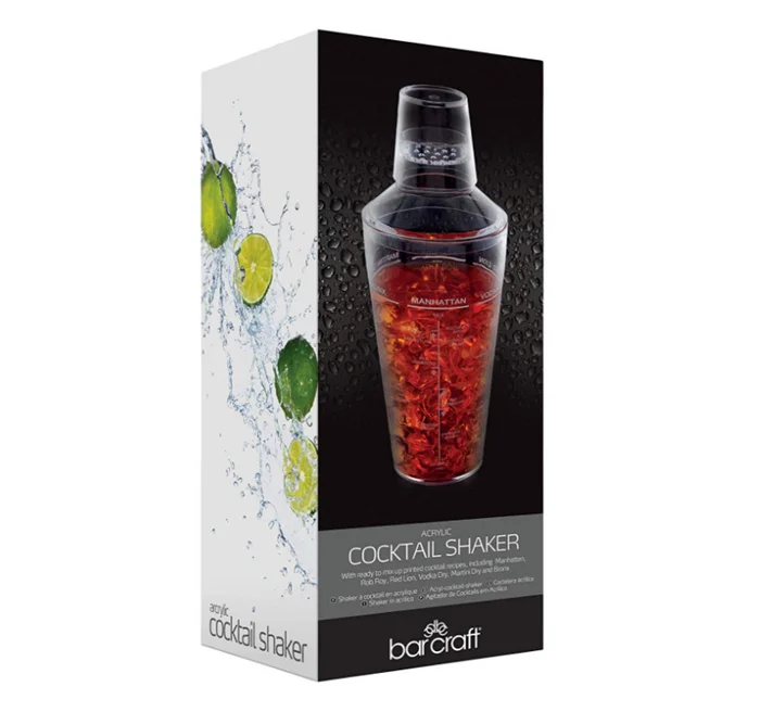 Миксер для коктейлей из легкого акрила, 700 мл, шейкер с напечатанными рецептами