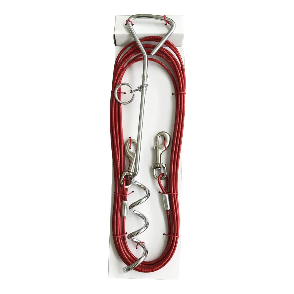 GaoSheng PVC coated steel wire rope hand free dog tie-out cable with heavy duty spiral dog stake