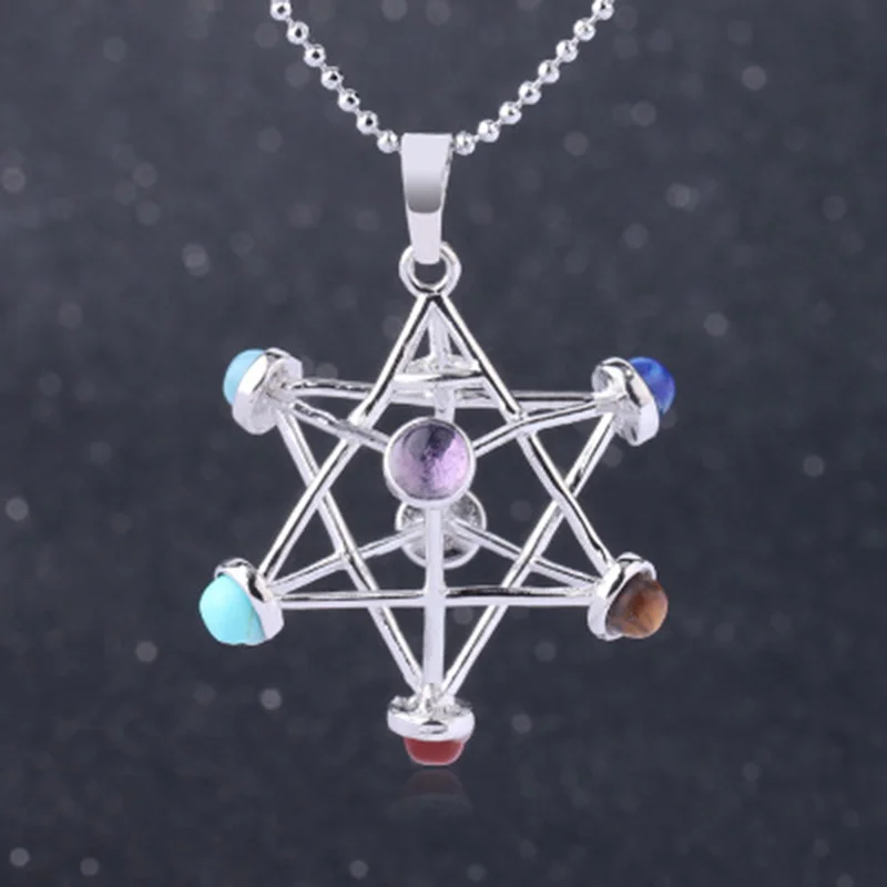Wholesale Religious Merkaba Pendant Ornament Unisex Jewelry 7 Chakras Necklace