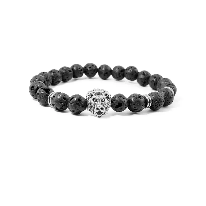8mm lava stone beads alloy lion head fox head decoration bracelet men jewelry accessories bracelet