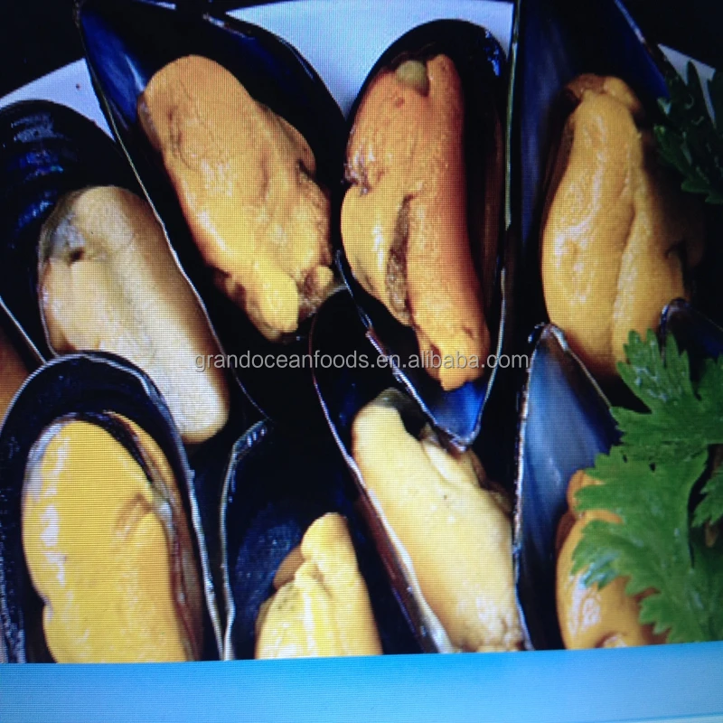 
Frozen cooked mussel meat with half shell 