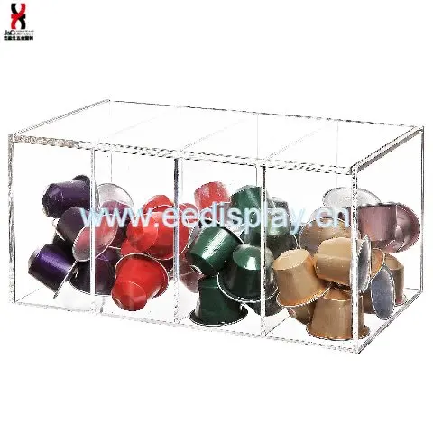 Прозрачный акриловый держатель для капсул Nespresso с 4 отделениями на петлях/Органайзер для чайных пакетиков, коробка для хранения