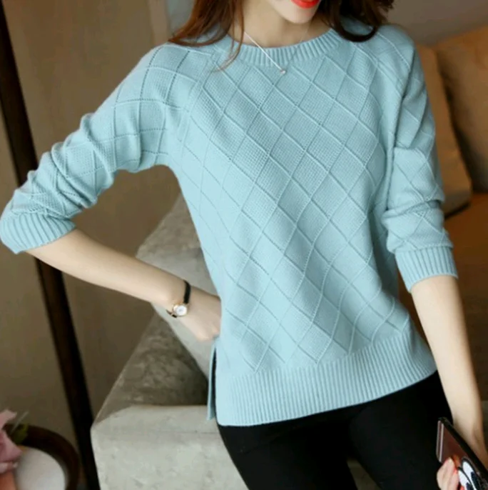 New plaid design lovely knitted woman sweater sweet trend newst women elegant ladies knitwear