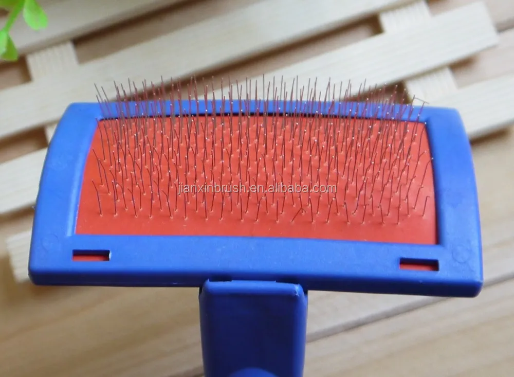 Bent Plastic Anti Slip Handle Pet Dog Cat Animal Puppy Poodle Hair Grooming Removal Shedding Steel Pins Slicker Brush