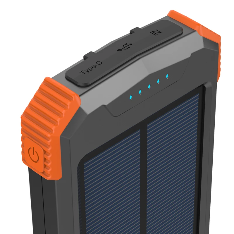 QI wireless charging standard Solar power bank charger 10000mah with anti-shock silicone and LED lights non-slip pad Qi symbol