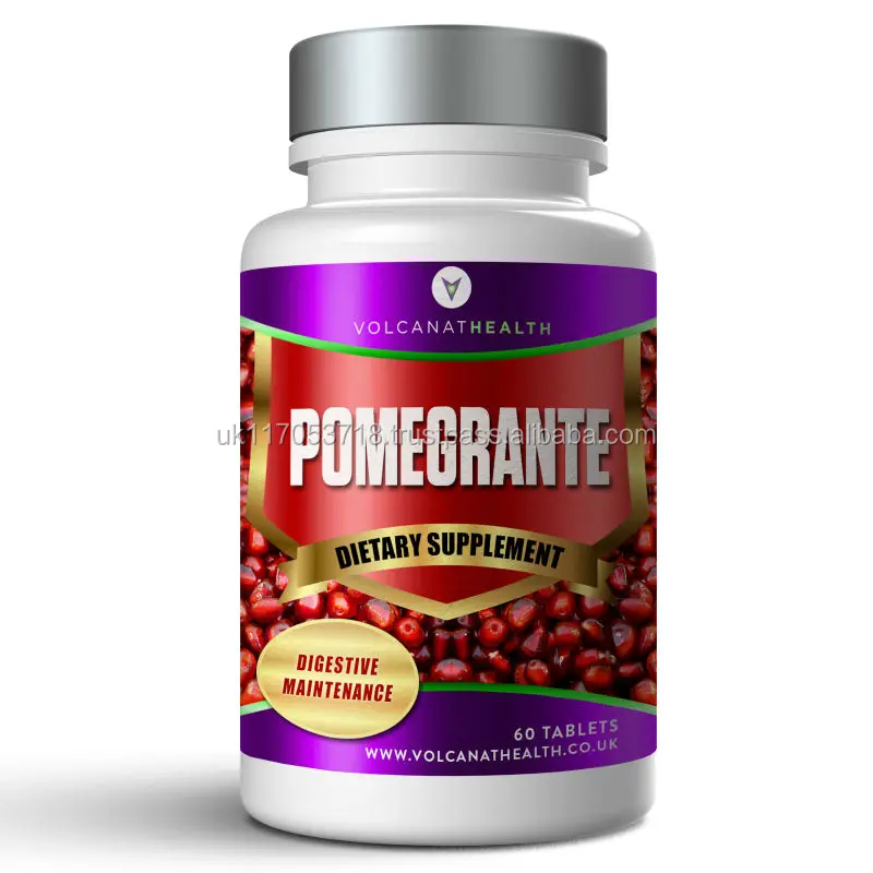 
Pomegranate Tablets Digestive Dietary Supplement Pills Volcanat Health Premium Round Bottle 