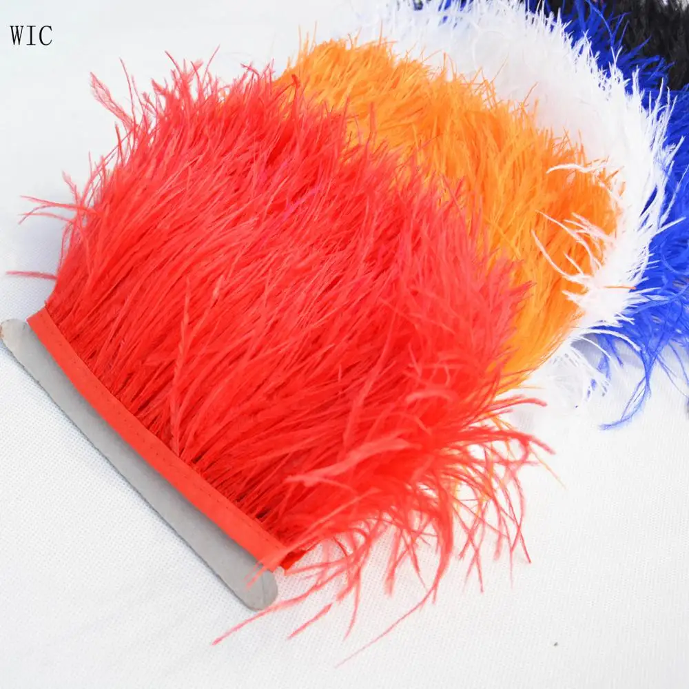 7-9cm Dyed Red Ostrich Feather Trim Handmade Feather Tassel with Satin Ribbon for Dress/Curtain/Women hats