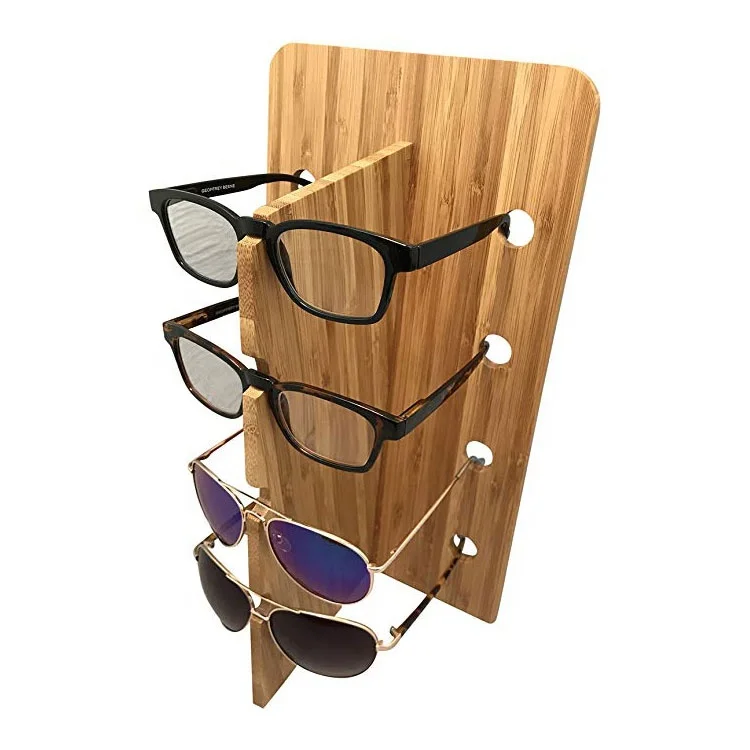 
Bamboo vertical eyewear organizer stand sunglasses display rack with holds 4 pairs 