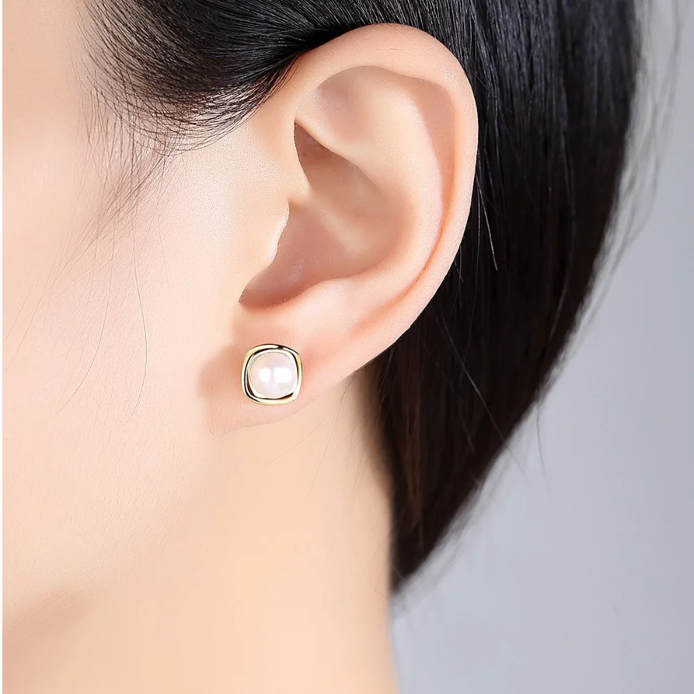 Pag&Mag Plating Sterling Silver Dangle Brincos Love Gift Wholesale Brand Earing 7mm-7.5mm Natural Pearl Stud Earring