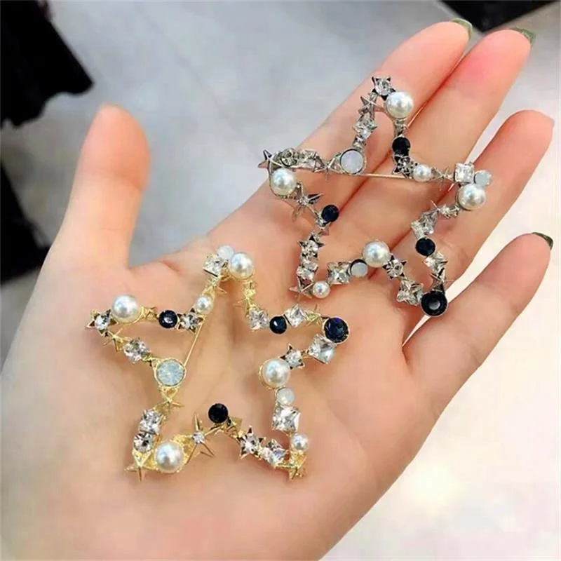 
korea handmade star brooch for women cloth elegant crystal safety pin brooch 