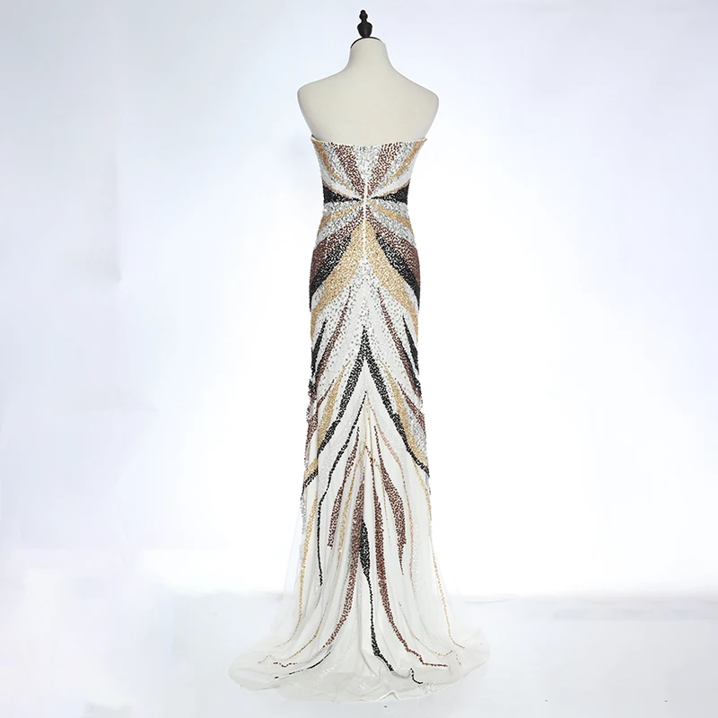 Women backless party gown beaded sequins long evening dresses luxurious