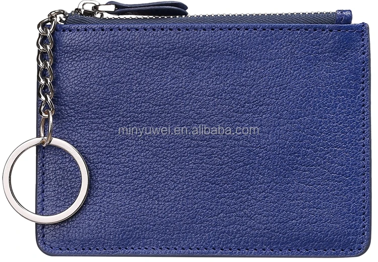 RFID mini leather credit card holder key wallet with keyring and ID window card slot