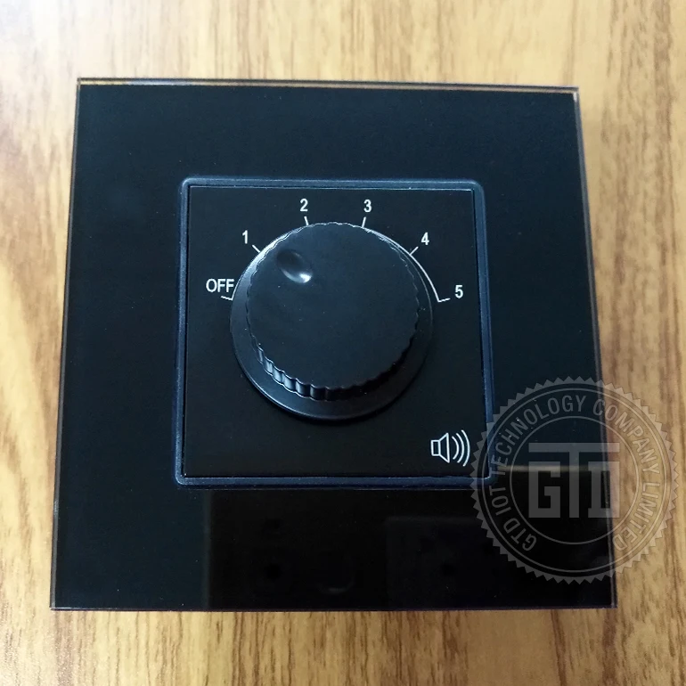 Black 95*95MM size Tempered Glass 5 level resistance fixed volume control switch