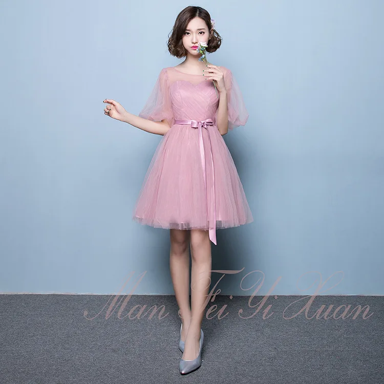 ZH1130L Fashion pink off shoulder dress mini short tulle dress for bridesmaids