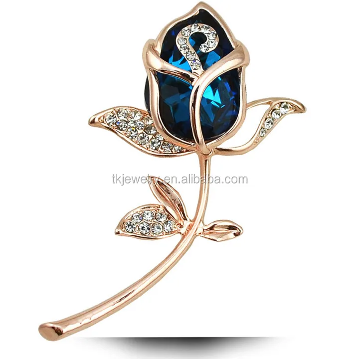 Fashion Crystal rose Brooch gold plated elegant brooches pins For Wedding Jewelry