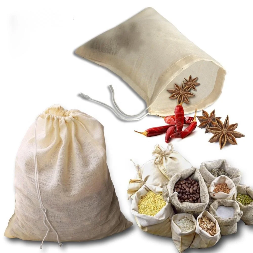 
Reusable Drawstring Cotton Bags, Herbs Cheesecloth Bags, cotton packing bags 