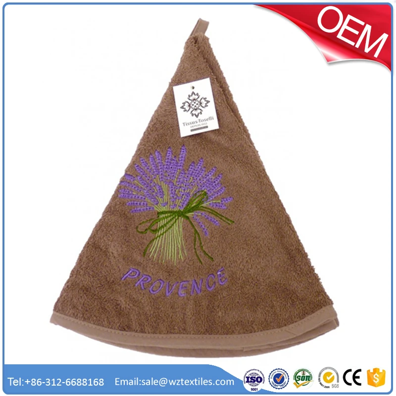 Round terry loop kitchen tea towel with hanging tie wholesale