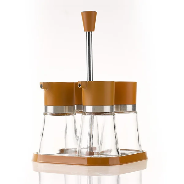 High Quality 4 Pieces Olive Oil and Vinegar Dispenser Bottle Set with Plastic Rack