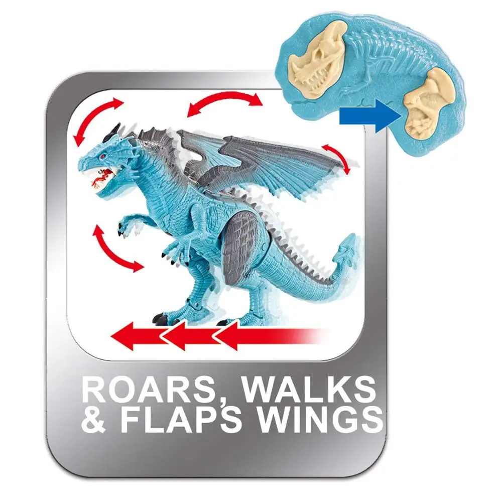 Remote Control Walking Dinosaur Toy with Breathing Smoke, Shaking Head, Light Up Eyes, and Sounds - Ice Dragon