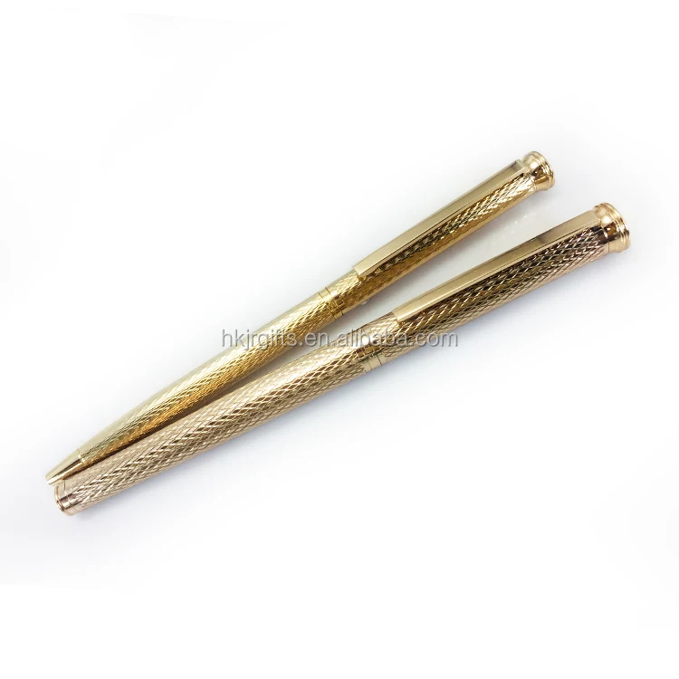 
Rose Gold Plated Diamond Cutting Wave Pattern Roller Pen On Barrels 
