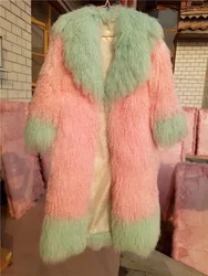 2018 New Design Black Fur Jacket Women Long Modern Coat Real Long Hair Goat Fur Coats