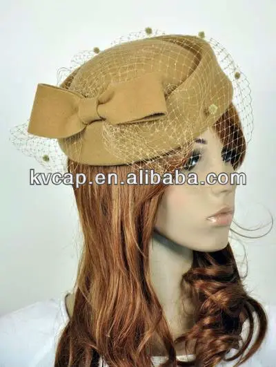 camel bow&boot lace 100% wool elegant woman lady dress formal church fedora hat cap