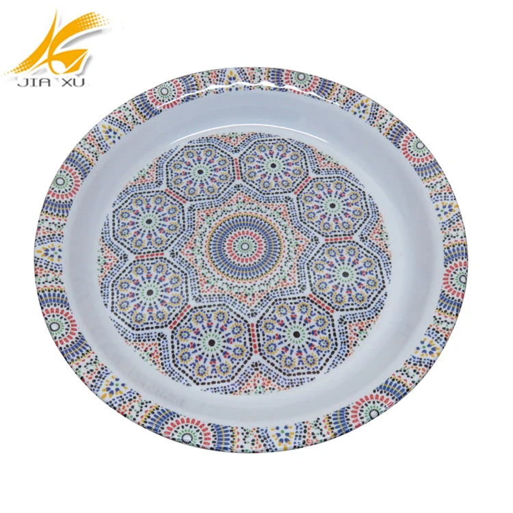 2017 home decoration 17.5 inch melamine  tray wavy large round dinnerware serving tray