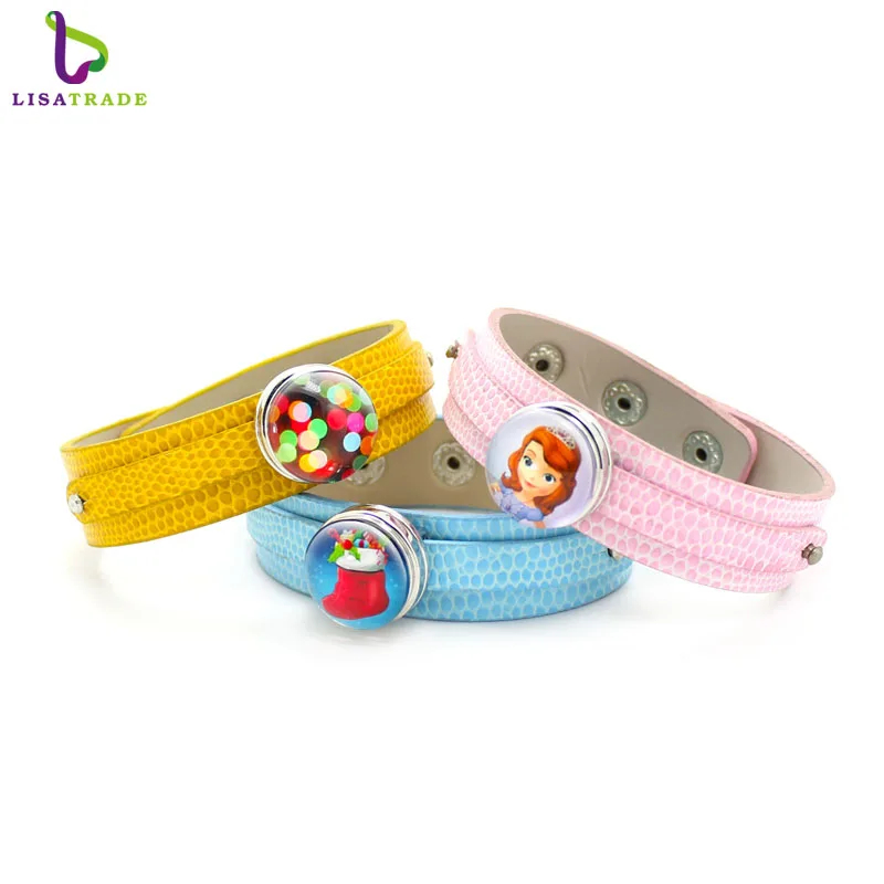 Wholesale 18+8mm PU Leather Snap Button Bracelet DIY Personalized Wristband Fit Slide Letter Charm ,Accept Custom Bracelet