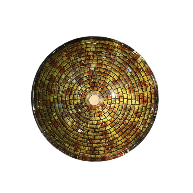 Elegant Round Modern Yellow Bathroom Vessel Tempered Glass Sink