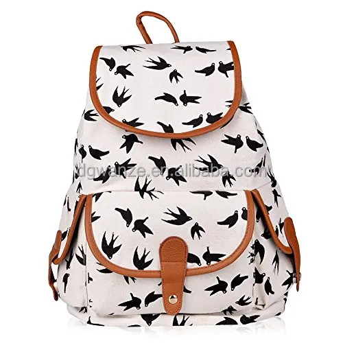 2017 Fashion Canvas Backpack Casual Book Bag Sports Daypack for Women or Girls Boys PVC Waterproof Shoulder Backpack Nylon W&Z