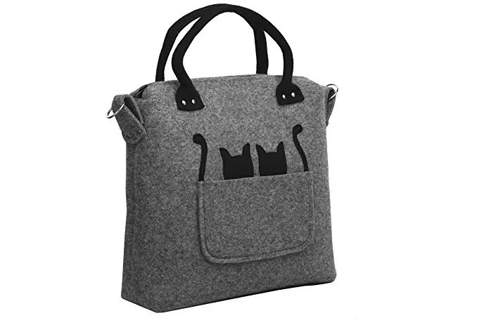 2 Kangaroo Cats oo Handmade Wool Felt Hand Bag Shoulder Bag