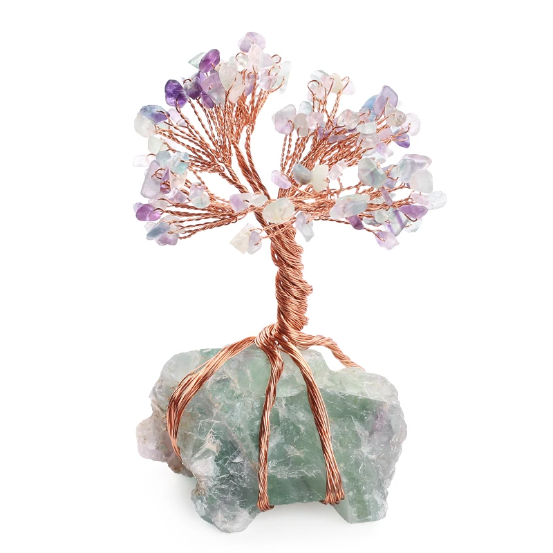 Fashion Crystal Quartz Tree Spiritual Feng Shui Reiki Healing Stone Table Decor
