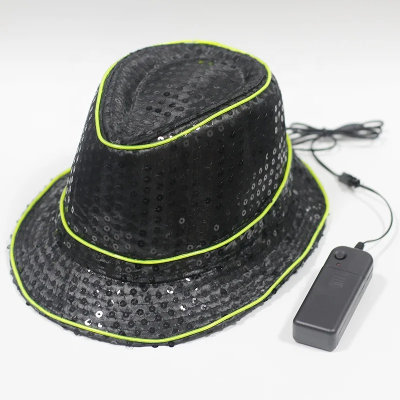 Fashional 100% Cotton Flashing EL Wire LED Hat For Night Show Wearing 3V Portable Controller Dancing  Party EL Wire Hat