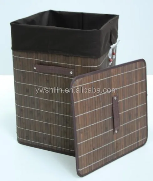 Carbonized color bamboo lidded laundry baskets